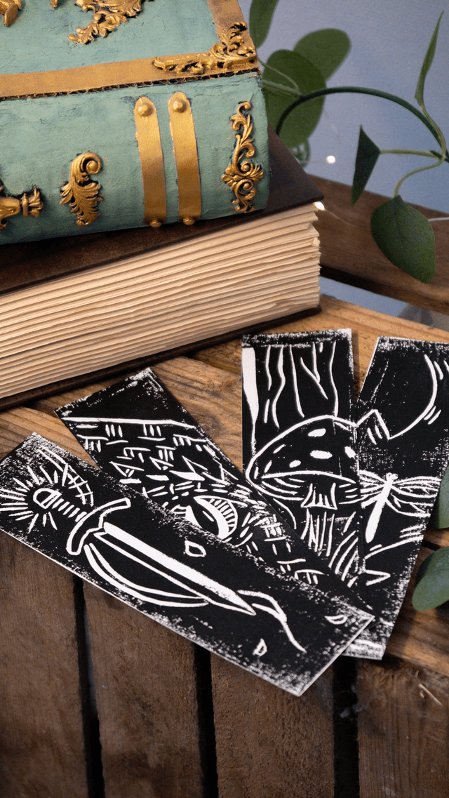 Marque page champignons des bois [linogravure]